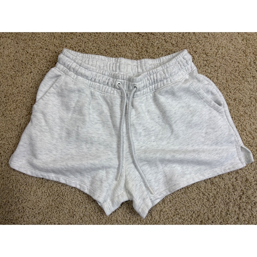 Vively Womens Heather Gray Fleece Drawstring Sweat Shorts Sz M High Rise Lounge
